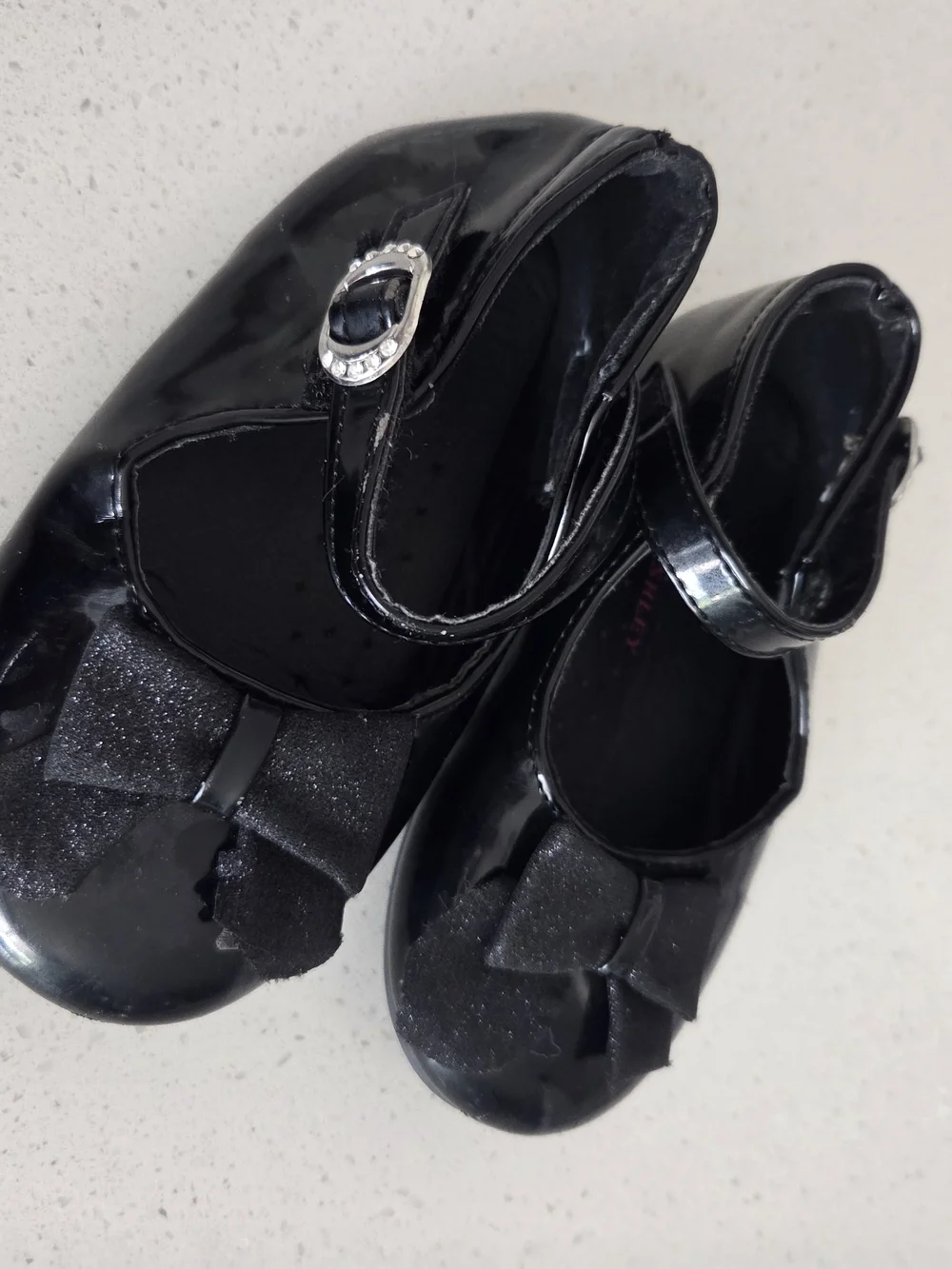Girls' Black Patent Mary Jane Dress Shoes with Bow Laura Ashley Size 9 6.25in
